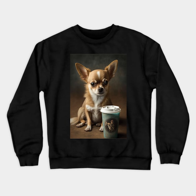 Tired Chihuahua with Coffee Print Crewneck Sweatshirt by PixelProphets